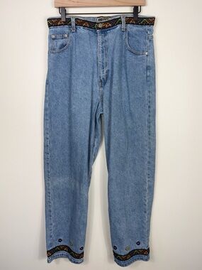 Vintage Forenza Straight Leg Jeans Ribbon Embellished Retro Women’s Size 14 Blue